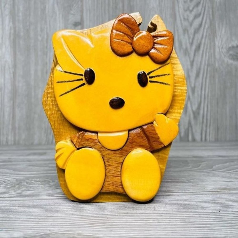 Hand made stained wooden hello kitty puzzle box trinket box jewelry box unique